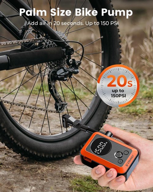 ETENWOLF Mini Bike Pump - Fast 20s Inflation | 150PSI Portable Electric Air Pump for Bikes & Sports Balls
