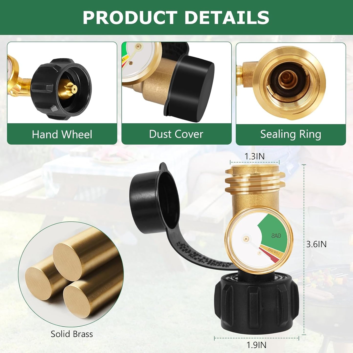 Propane Tank Gauge - Level Indicator & Gas Leak Detector for 5-40lb LP Tanks | Universal BBQ & RV Accessory