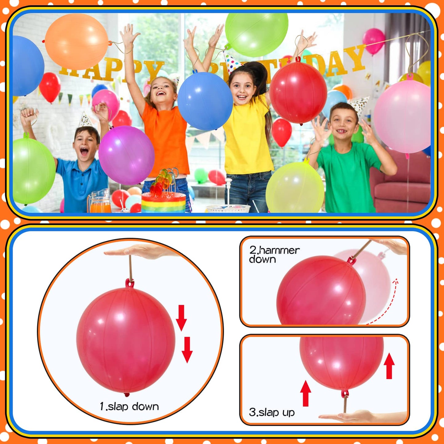 JULLIZ 48pcs Punch Balloons, Punching Balloon Party Favors for kids, Neon Bounce Balloons with Rubber Band for Carnival, Fun, Gift Bag Party Favors