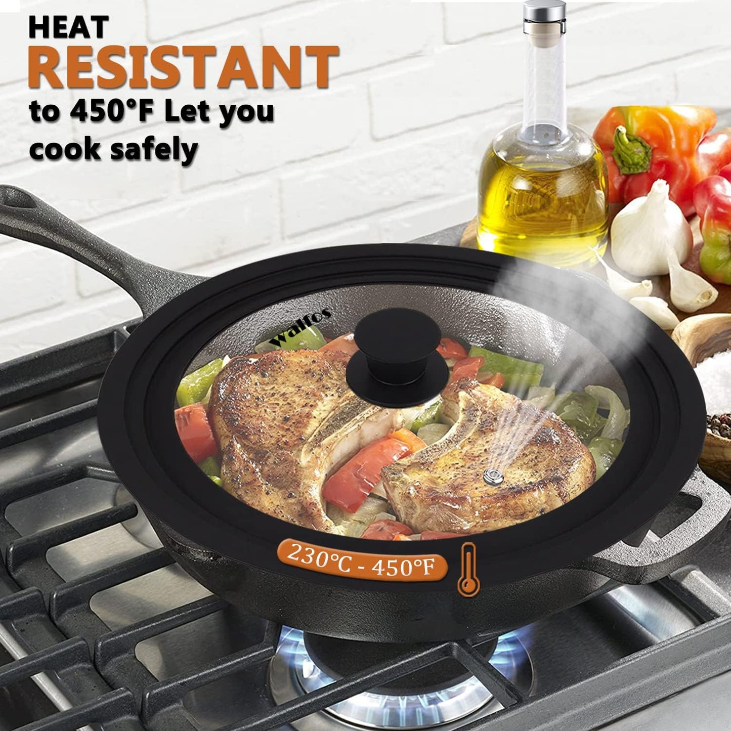 Universal Lid - Tempered Glass Cookware Lid with Heat-Resistant Silicone Rim | Fits 6.5", 7", 8" Pans