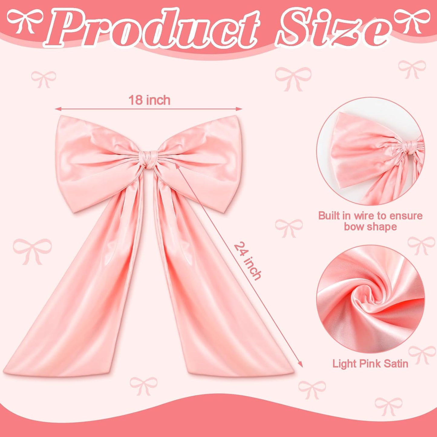 Wavwavw Pink Large Bow Decor - Giant Satin Ribbon Tie for Birthday & Wedding Backdrop | 24 x 18 Inches