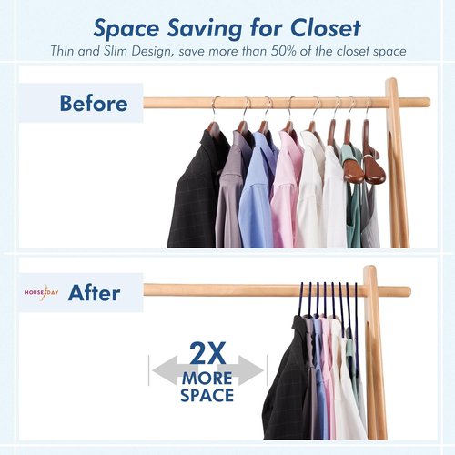 HOUSE DAY Blue Plastic Hangers - 60 Pack Non-Slip Durable Coat Hangers | Lightweight Closet Organizer