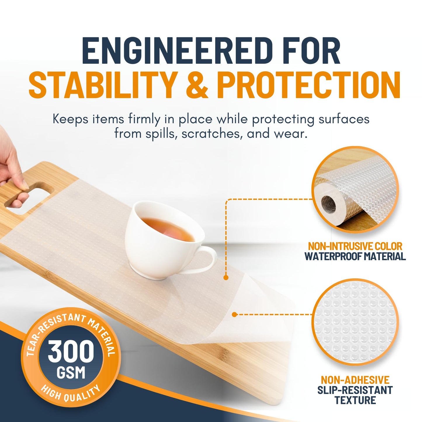 Shelf Liner Drawer Liner for Kitchen Cabinets Non-Adhesive by Linda’s Essentials (12 x 120 Inches) - Non-Slip Easy Clean Kitchen Cabinet and Cupboard Protector, Waterproof Mat, Clear Roll