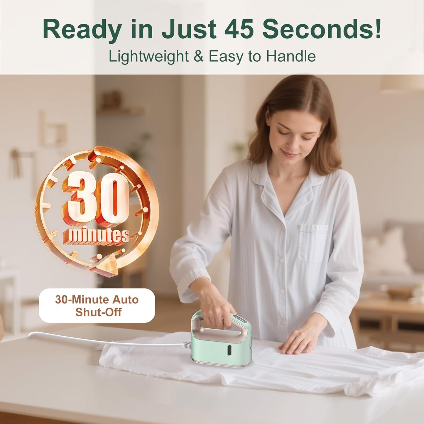 Newbealer Smart Steam Iron - 1200W Turbocharged with 3 Steam Modes, 45s Heat-Up, Nonstick Soleplate | 6oz Tank
