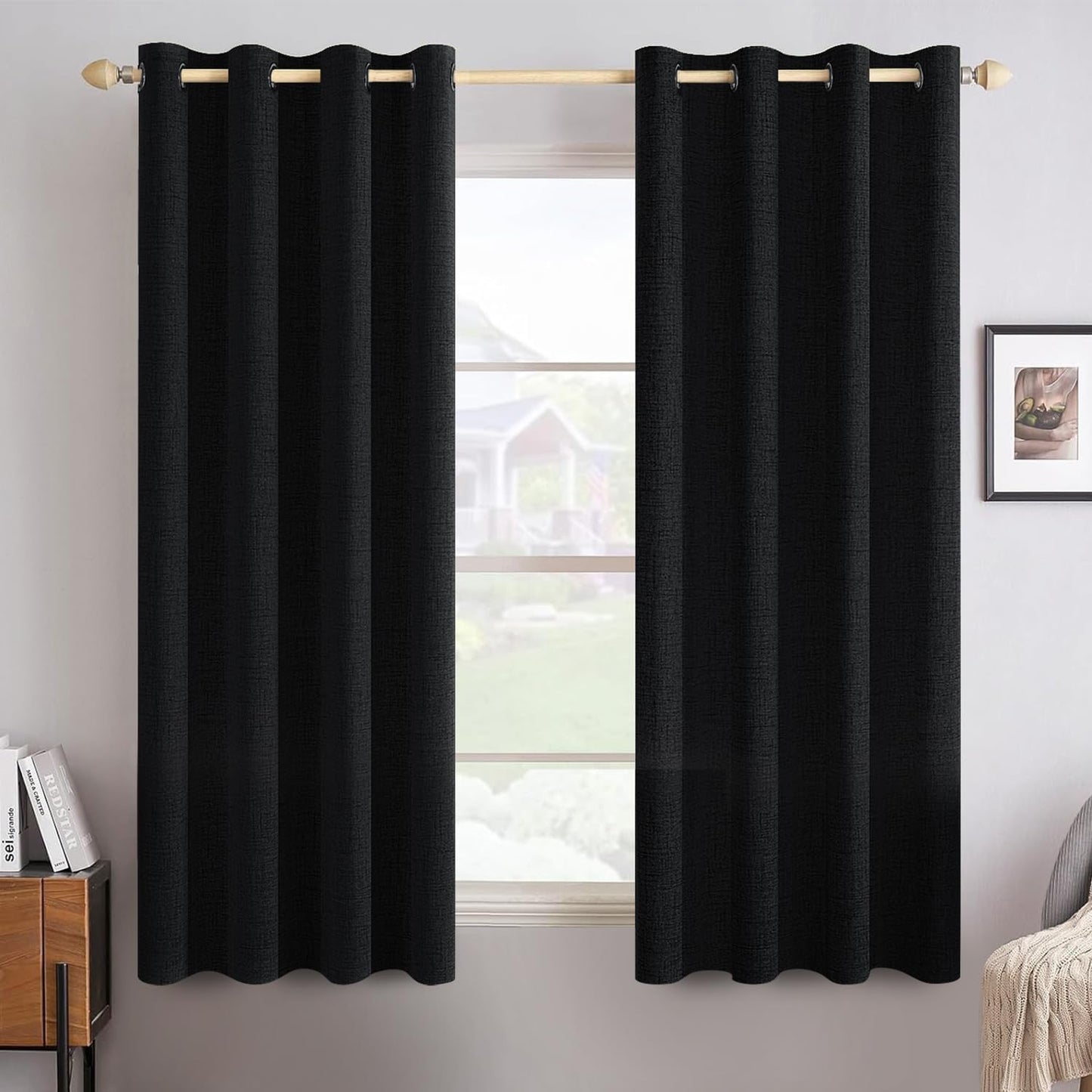 MIULEE Blackout Curtains - 100% Linen Texture Thermal Insulated Drapes | 52x54 Inch (2 Panels)