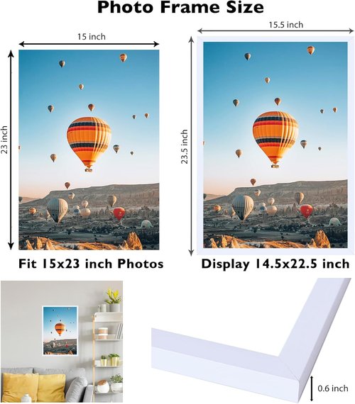 JCJMY 15x23 Picture Frame - Versatile White Frame for Horizontal & Vertical Wall Display