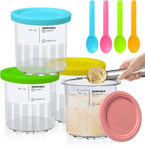 Creami Deluxe 4-Pack Pints - 24oz Ice Cream Maker Accessories with Lids & Spoons | BPA-Free, Dishwasher Safe