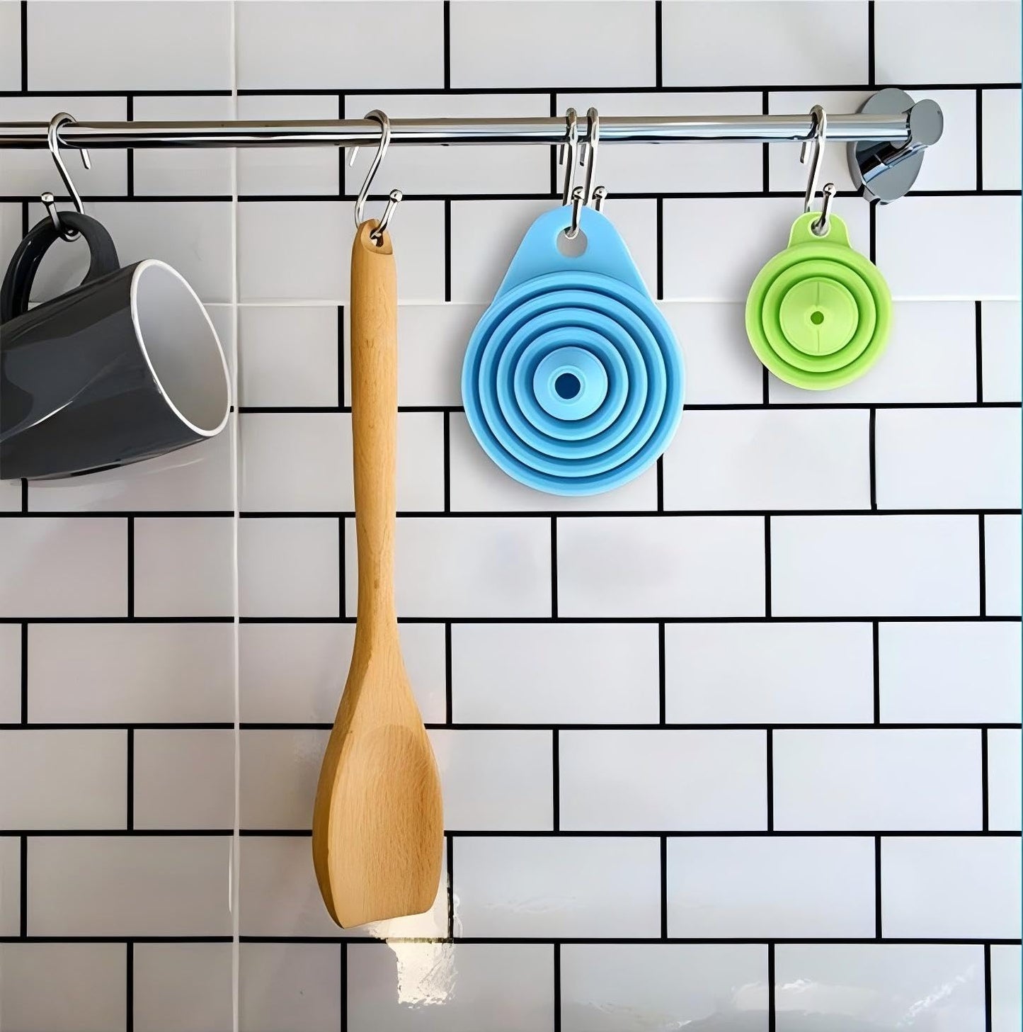 Skiennix Kitchen Funnel Set - 3 Pack Foldable Silicone Funnels for Easy Liquid Transfer | Food Grade