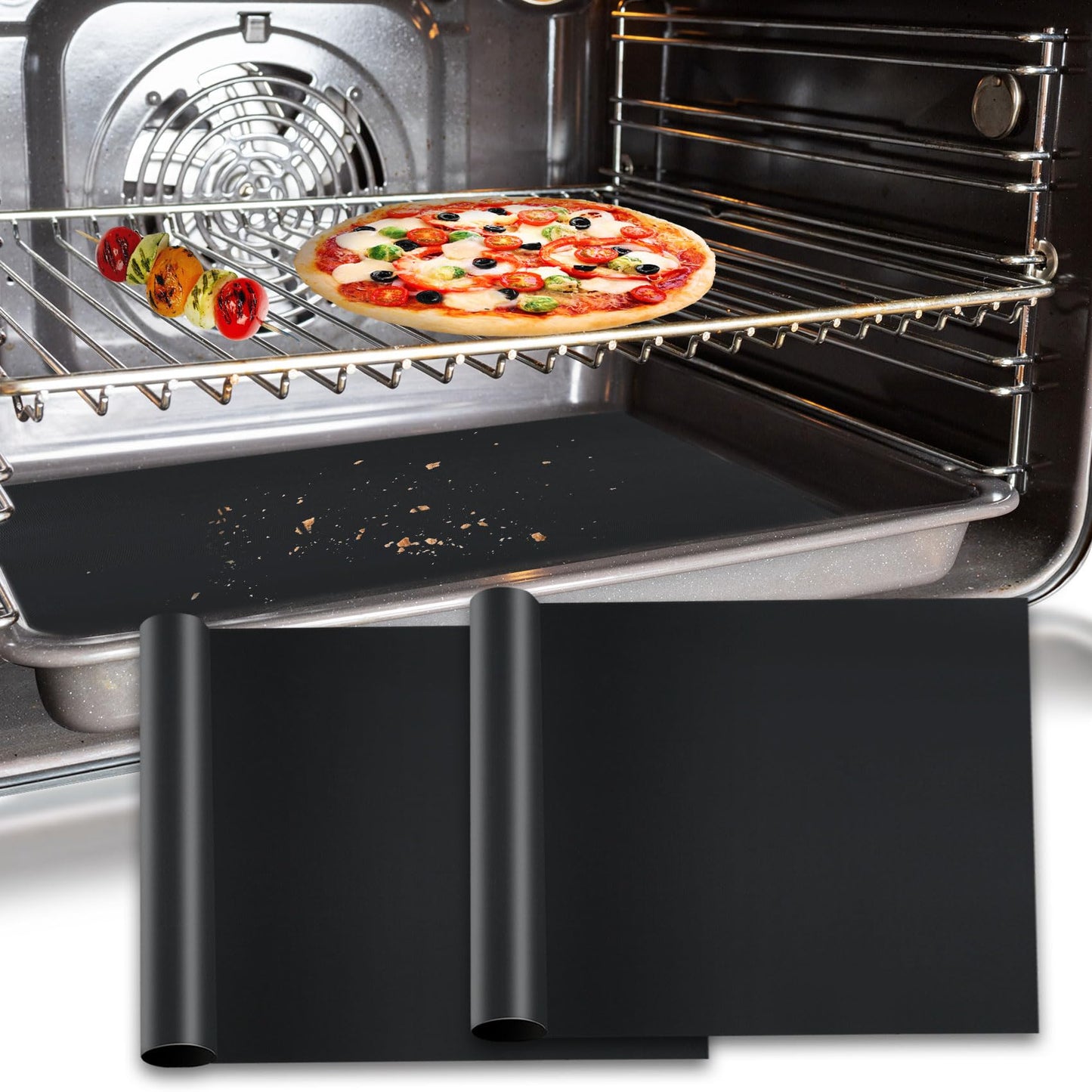 2 Pack Oven Liners for Bottom of Oven, 16 x 24" Heavy Duty Non-Stick Oven Floor Protector Mats, 500°F/260°C Heat Resistant Fiberglass Teflon Liner, BPA PFOA Free for Electric & Gas Ovens, Black