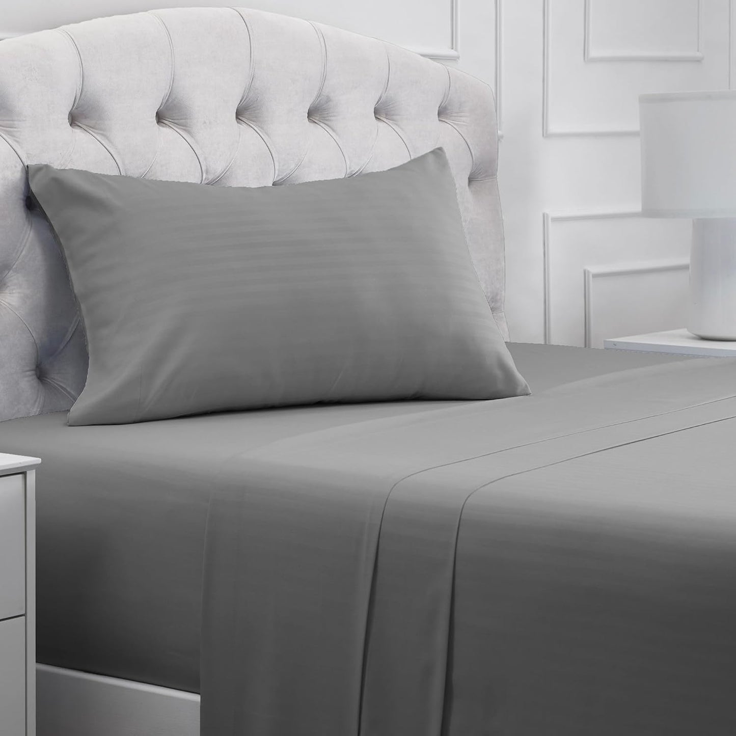 Mellanni Twin XL Sheets Set - 3 PC Hotel Luxury Bedding - Extra Soft, Cooling, Wrinkle Resistant | Striped Gray/Silver