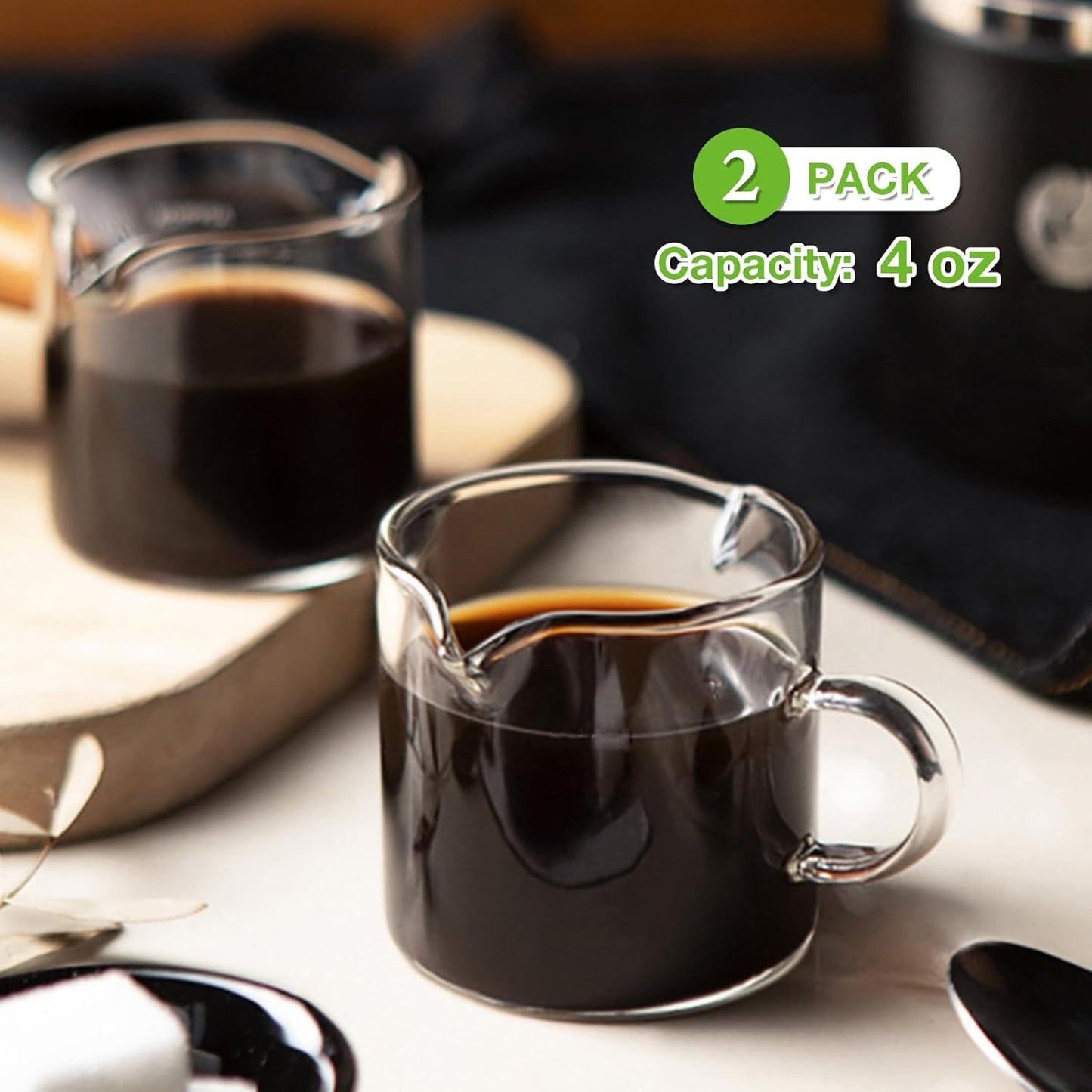 Qipecedm Espresso Cups Set - 4 Oz Double Spout Glasses with Handle | Perfect for Espresso Lovers