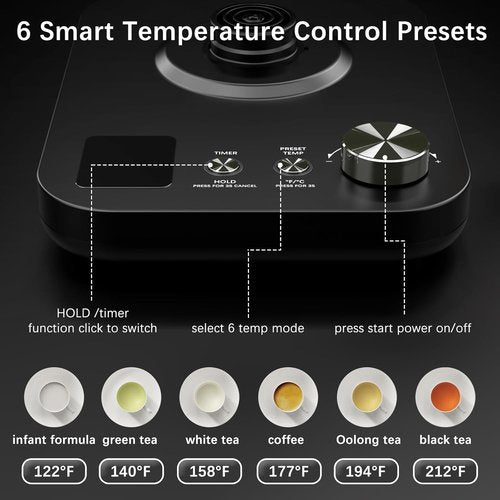 Gooseneck Electric Kettle - ±1℉ Temperature Control for Perfect Pour-Over Coffee & Tea | 1200W, 0.8L, Black Wooden