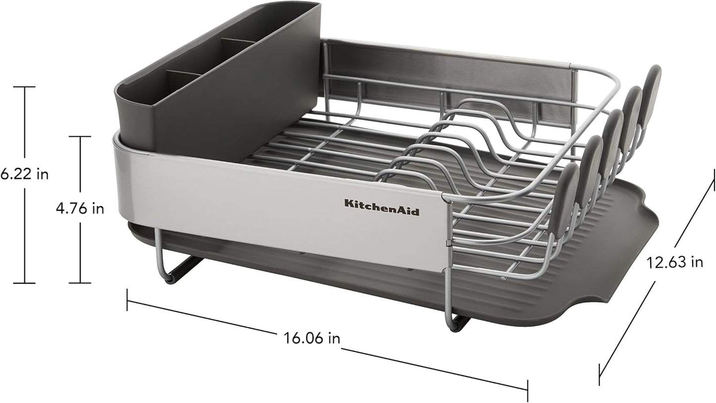 KitchenAid Dish Rack - Compact & Space-Saving Rust Resistant Design with Self-Draining Board | 16.06-Inch, Gray