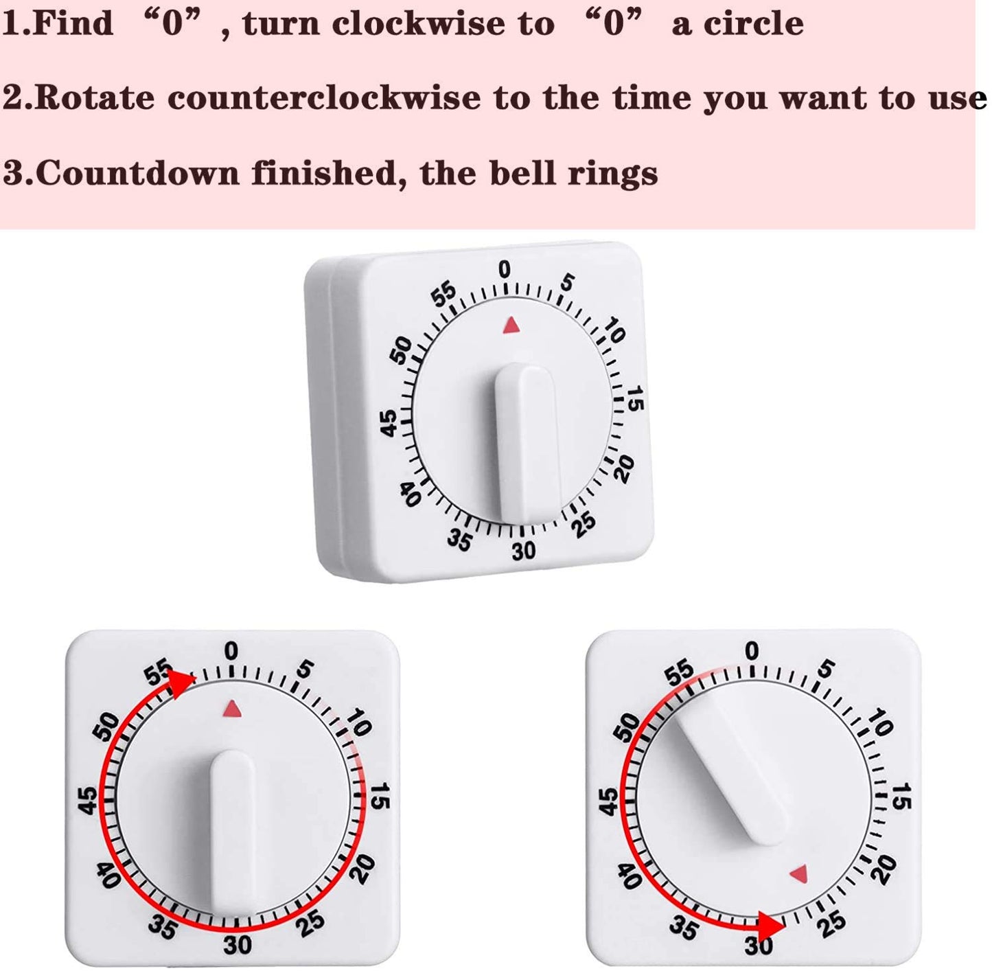 Weewooday 2 Pieces 60 Minute Visual Kitchen Timer Hour Mini Countdown Mechanical Timer Loud Voice for Kitchen, Homework, Exercise