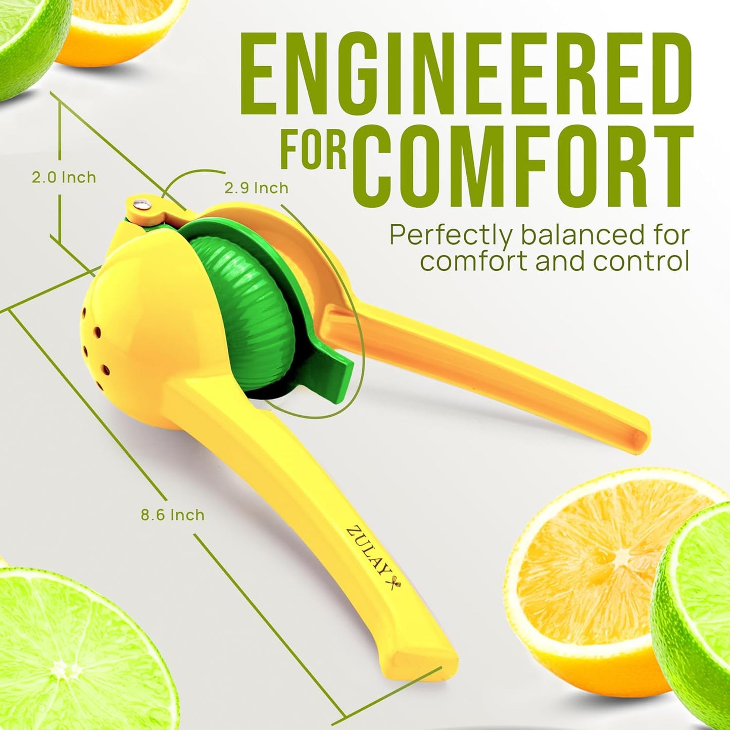 Zulay Kitchen 2-in-1 Lemon Squeezer - Sturdy Hand Juicer for Maximum Juice Extraction | Easy-Clean Manual Citrus Juicer - Yellow/Green