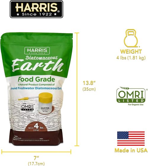 HARRIS Diatomaceous Earth Food Grade - 4lb Bag with Powder Duster for Easy Application