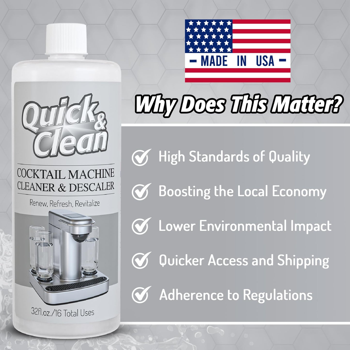 Quick & Clean Cocktail Machine Cleaner & Descaler - Made in the USA - Cleaner & Descaler for At-Home Cocktail Machines - Removes Mineral & Limescale Buildup