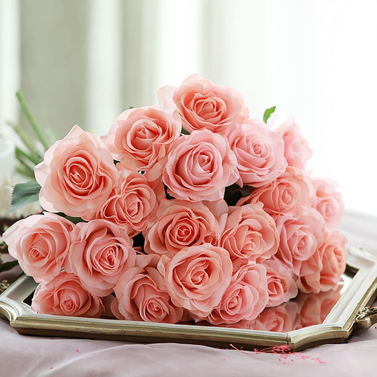 Premium Mini Tulip Bouquet - 20 Pink Artificial Flowers for Wedding & Home Decor