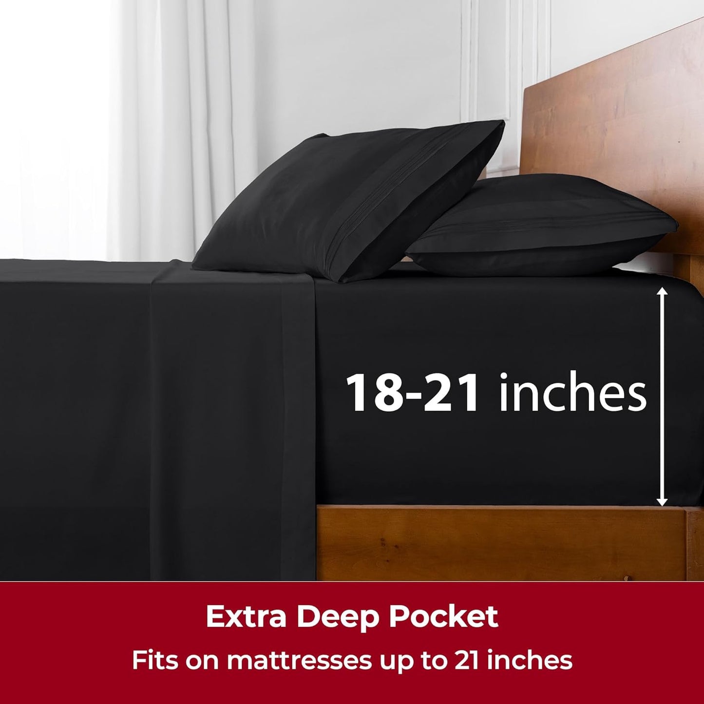 Mellanni Extra Deep Full Sheets - Hotel Luxury Ultra Soft Cooling Bedding - 4 PC Set, Black