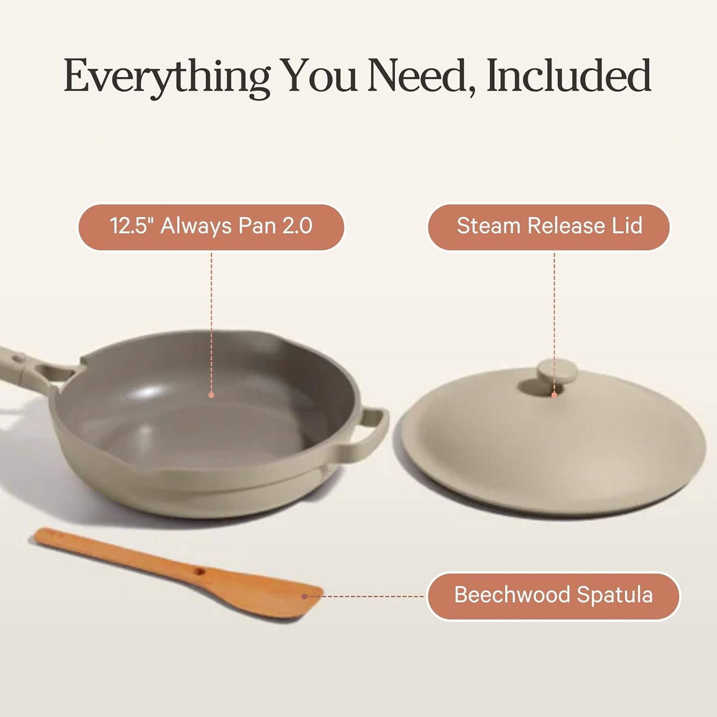 Our Place Large Always Pan - 12.5" Nonstick Ceramic Cookware with Modular Lid & Beechwood Spatula | Induction & Oven-Safe Up to 450°F
