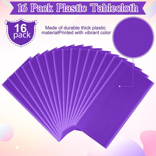 16 Pack Purple Plastic Tablecloth for Rectangle Tables, Premium Decorative Purple Disposable Table Cloths for Parties, Rectangle Party Table Cover for Birthday Anniversary Graduation, 54x108 Inch