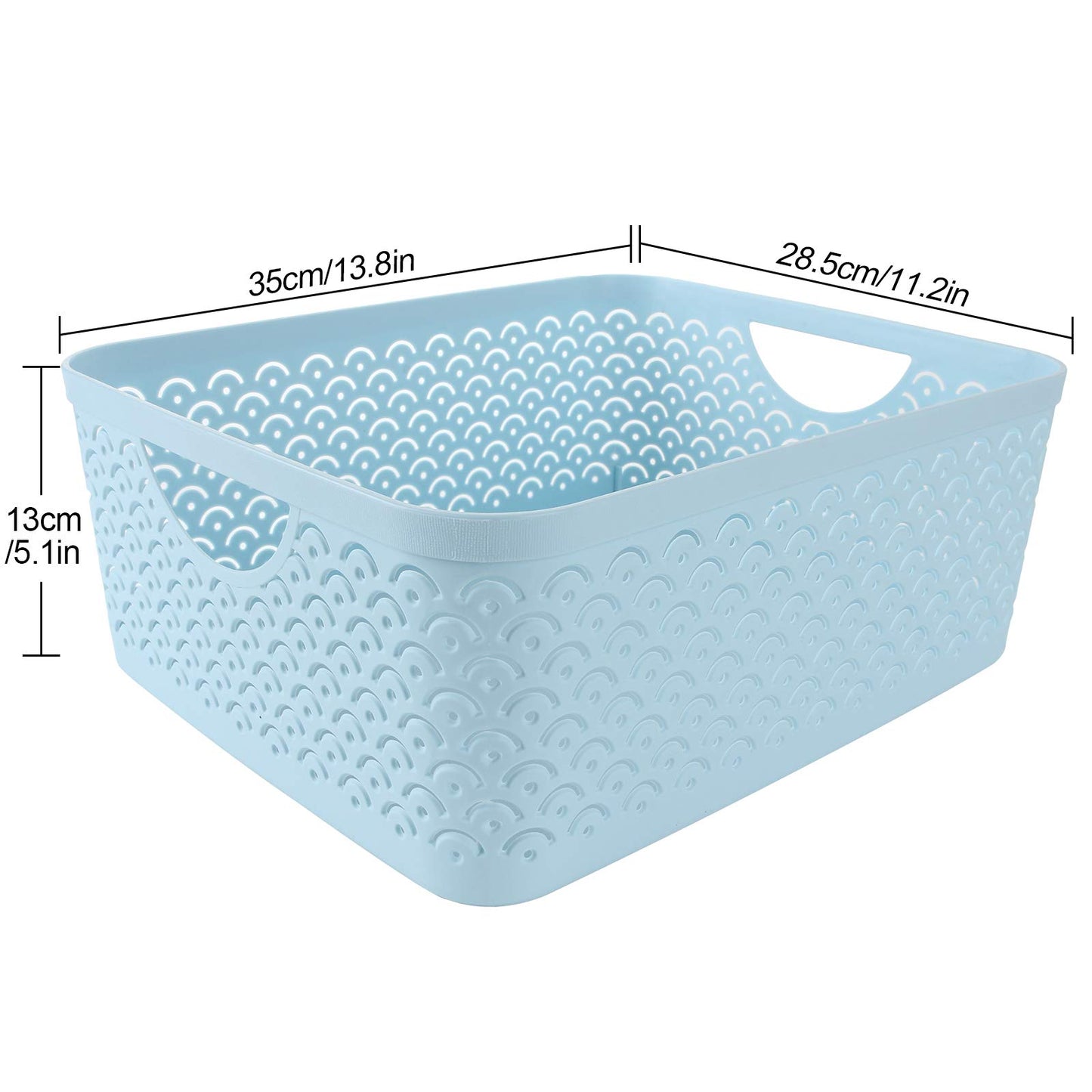STARVAST 3 Pack Large Plastic Storage Baskets, Portable Pink Fish Scale Pattern Hollow Desktop Storage Bin Box with Handle for Cabinet Office Bathroom Closet– 13.8 x 11.2 x 5.1 inches