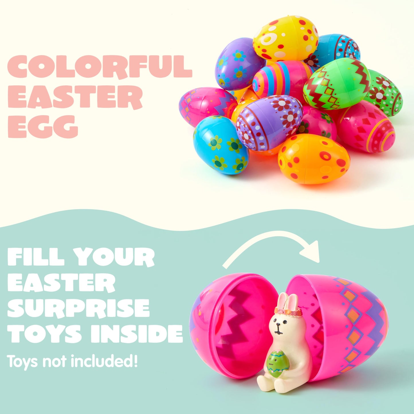 JOYIN 3.15Inch Printed Plastic Eggs Colorful, Fillable Empty Eggs Bulks for Easter Hunt Event, Party Favor-24 pcs