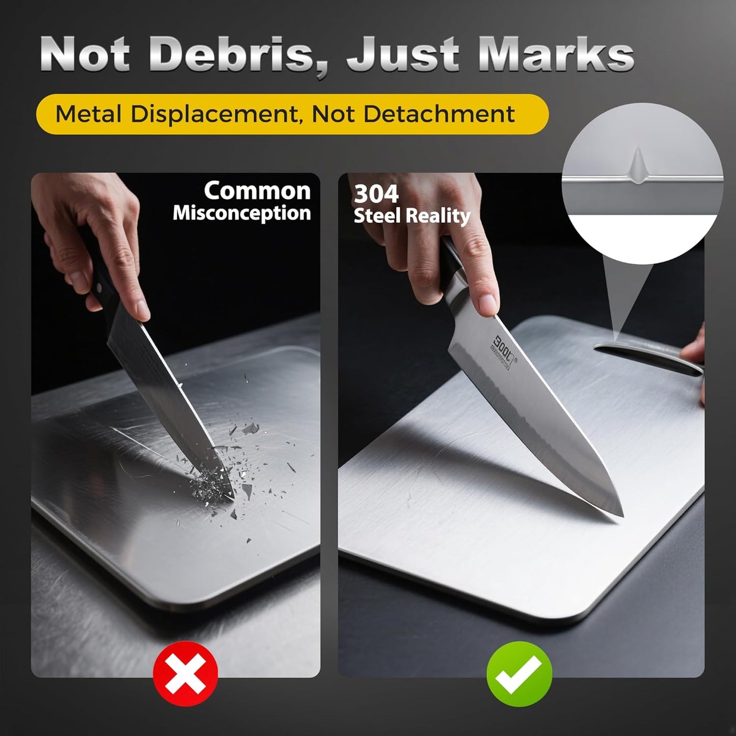 URMONA 3 PCS Stainless Steel Cutting Board Set - Non-Staining, Odor-Free & Dishwasher Safe (S, M, L)