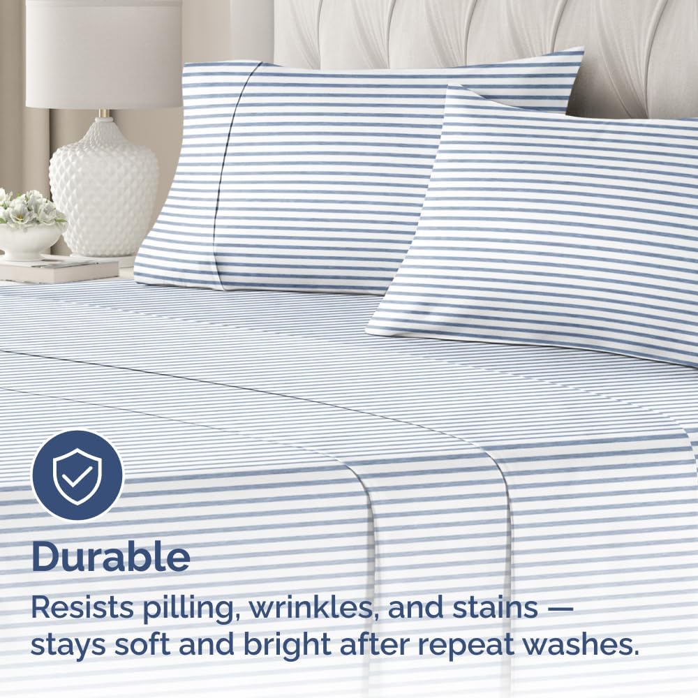 King Standard Pillow Cases by [Brand Name] - Ultra-Soft Hotel Quality - Fade-Free & Wrinkle Resistant - Blue Stripes - Set of 2