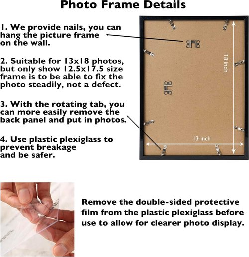 JCJMY 13x18 Picture Frame - Black Wall Gallery Frame for Horizontal & Vertical Photos
