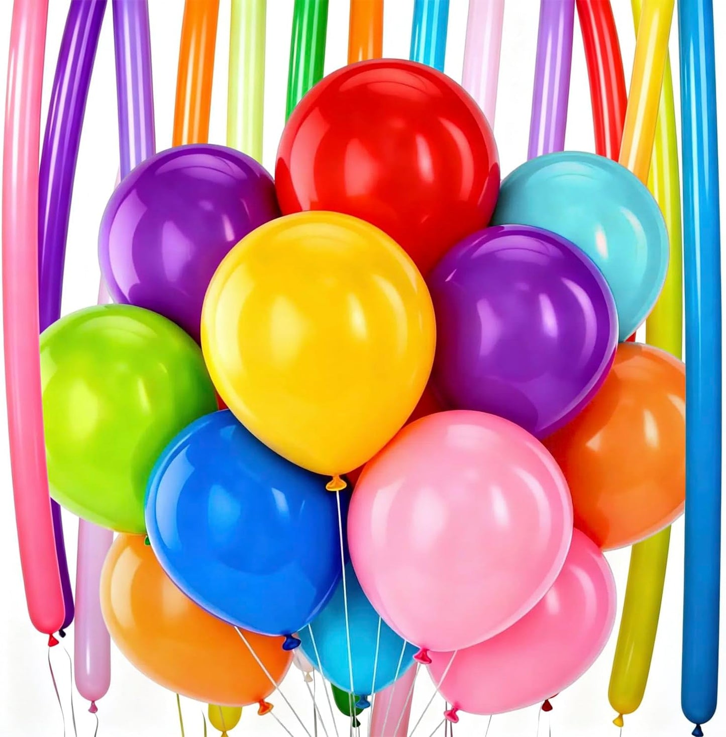 XNUT Rainbow Latex Balloons - 60 Pack of 12-Inch Round & 60-Inch Long Helium Balloons for Parties