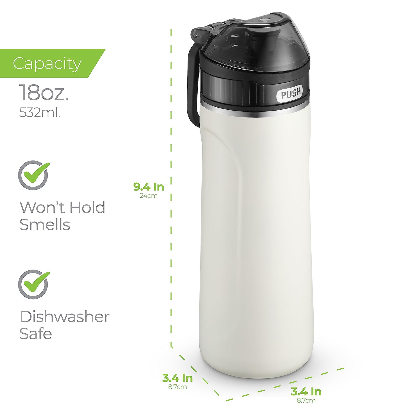 SipX™ 18 oz Premium Stainless Steel Water Bottle with Straw Lid – Triple Insulated, Leakproof, BPA-Free – Slim, Durable Bottle for School, Gym, Office – White