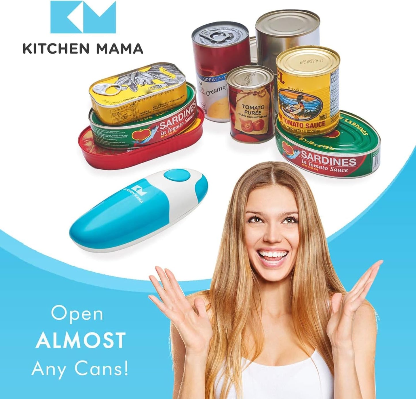 Kitchen Mama Electric Can Opener - Automatic, Hands-Free, Smooth Edge, Food-Safe | Sky Blue