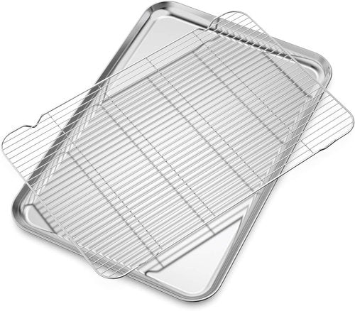 Bastwe Baking Sheet and Cooling Rack Set - Professional 24" x 16" Bakeware, Healthy & Easy to Clean