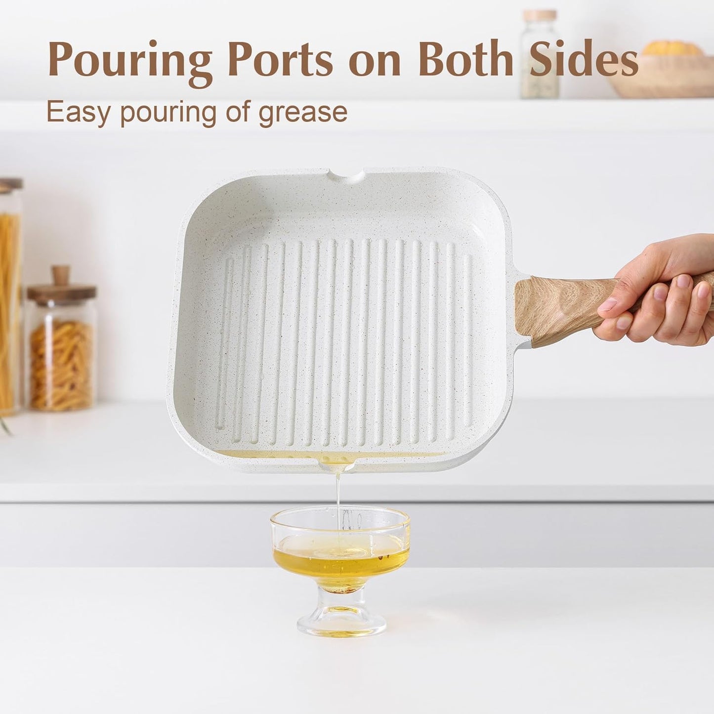 SENSARTE Nonstick Ceramic Grill Pan - Versatile 9.5-Inch Square Skillet for All Stoves | Durable & Non-Toxic