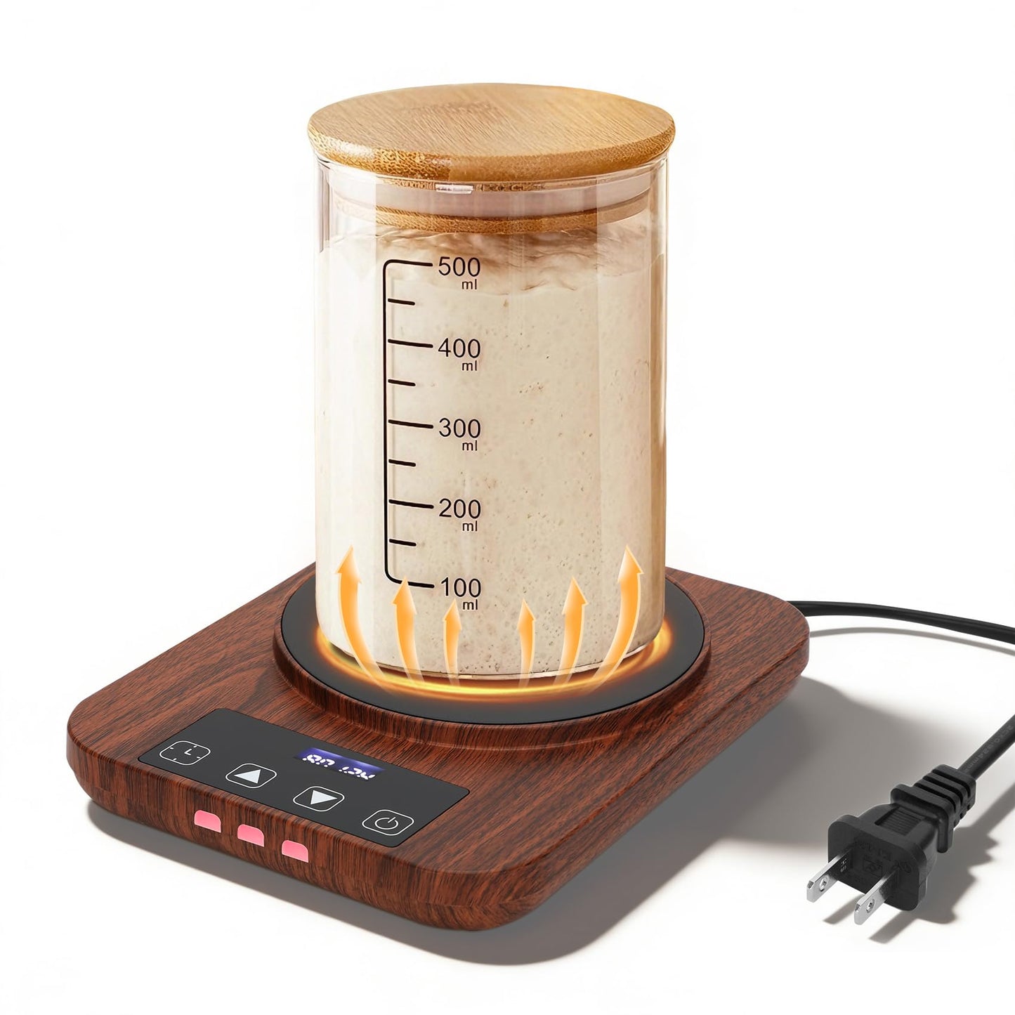 Sourdough Starter Warmer -24H Timer, Precise 1°F Thermostat Control (70-100°F) Smart Memory Warming On/Off,Sourdough Warming Mat for Home Baking（Wood Grain）