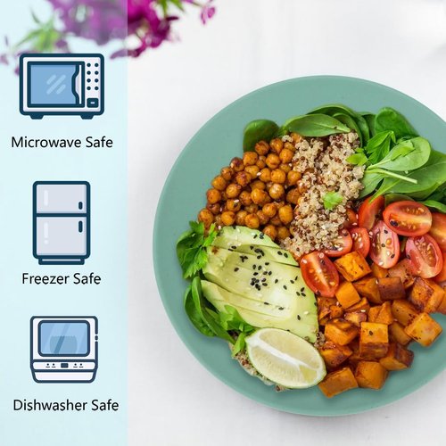 Homienly Flat Dinner Plates Set of 8 Alternative for Plastic Plates Microwave and Dishwasher Safe Wheat Straw Plates for Kitchen Unbreakable Kids Plates(Green,9 inch)