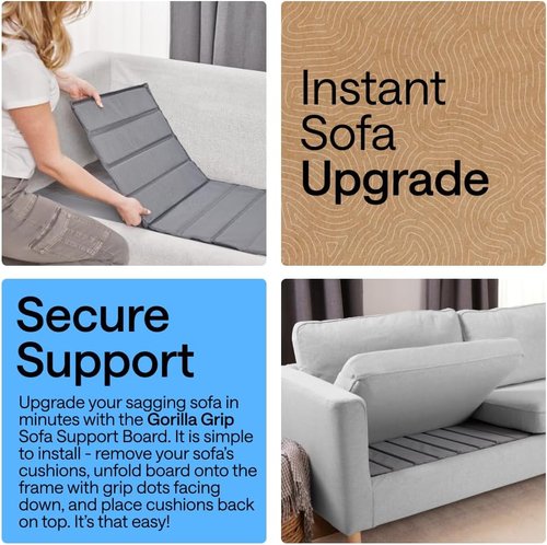 GORILLA GRIP Heavy Duty Couch Cushion Support Board - Fix Sagging Sofas, 21.5 x 54 Inches, Durable Grey Plywood