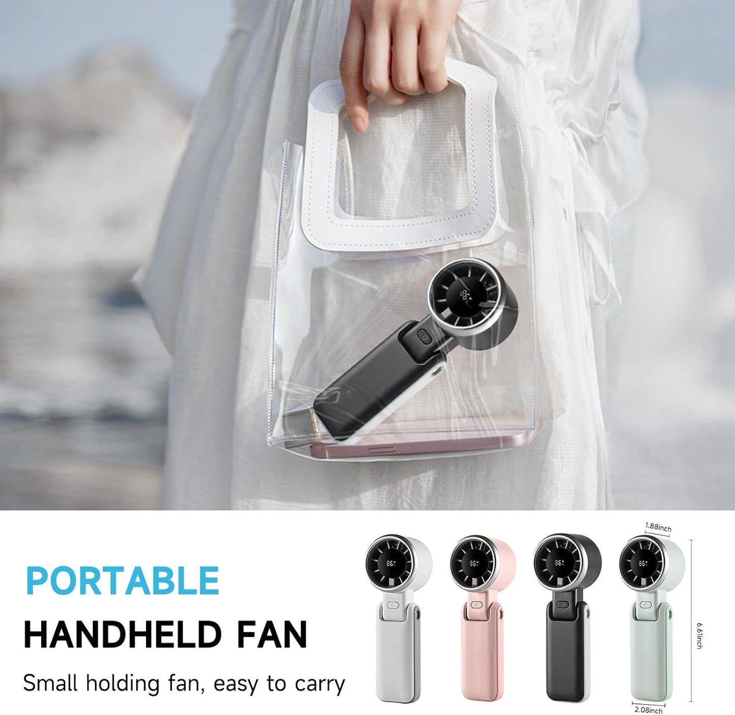 Skiennix Portable Handheld Turbo Fan - 180° Folding Design, 5 Adjustable Speeds, USB Rechargeable | Ideal for Travel & Summer Gifts (White)