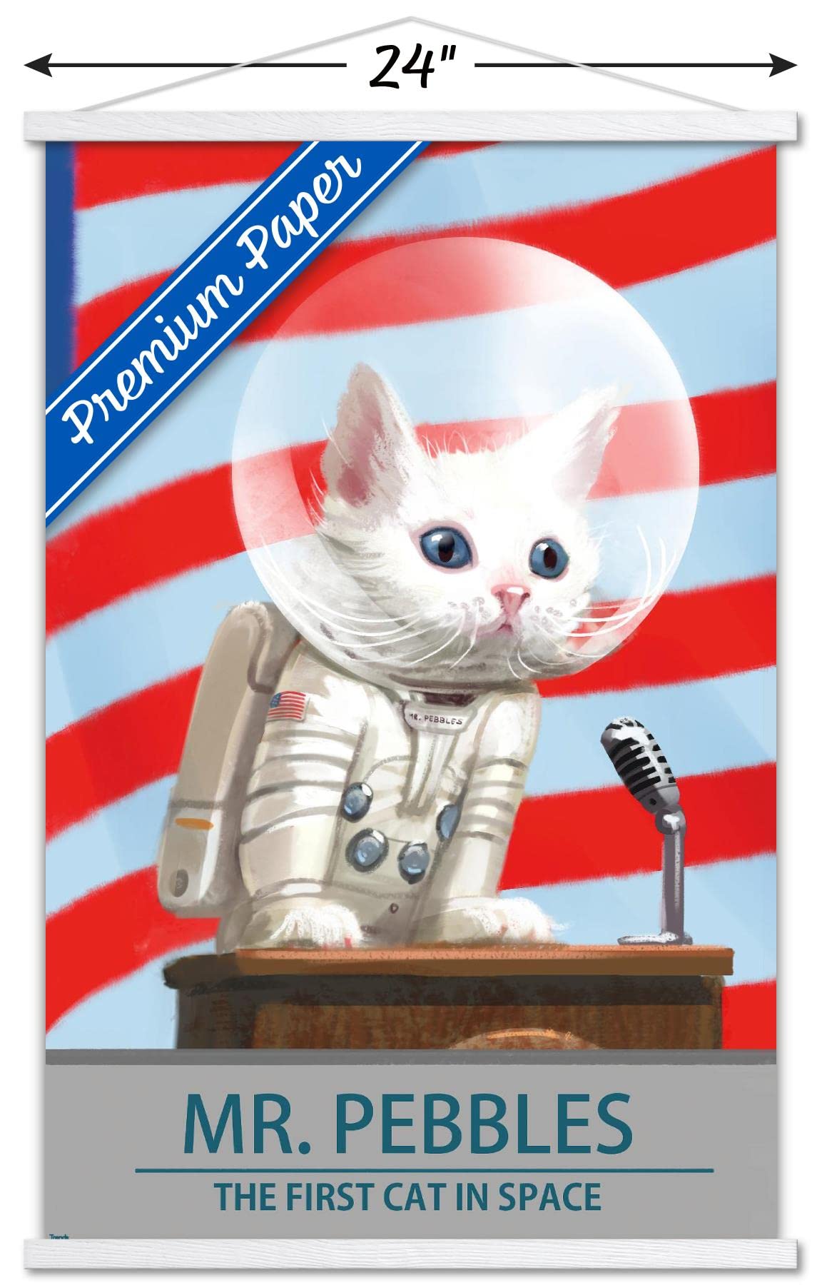 Trends International Fallout 4 - Mr. Pebbles - The First Cat in Space Wall Poster, 22.37" x 34.00", Premium Print and White Hanger Bundle