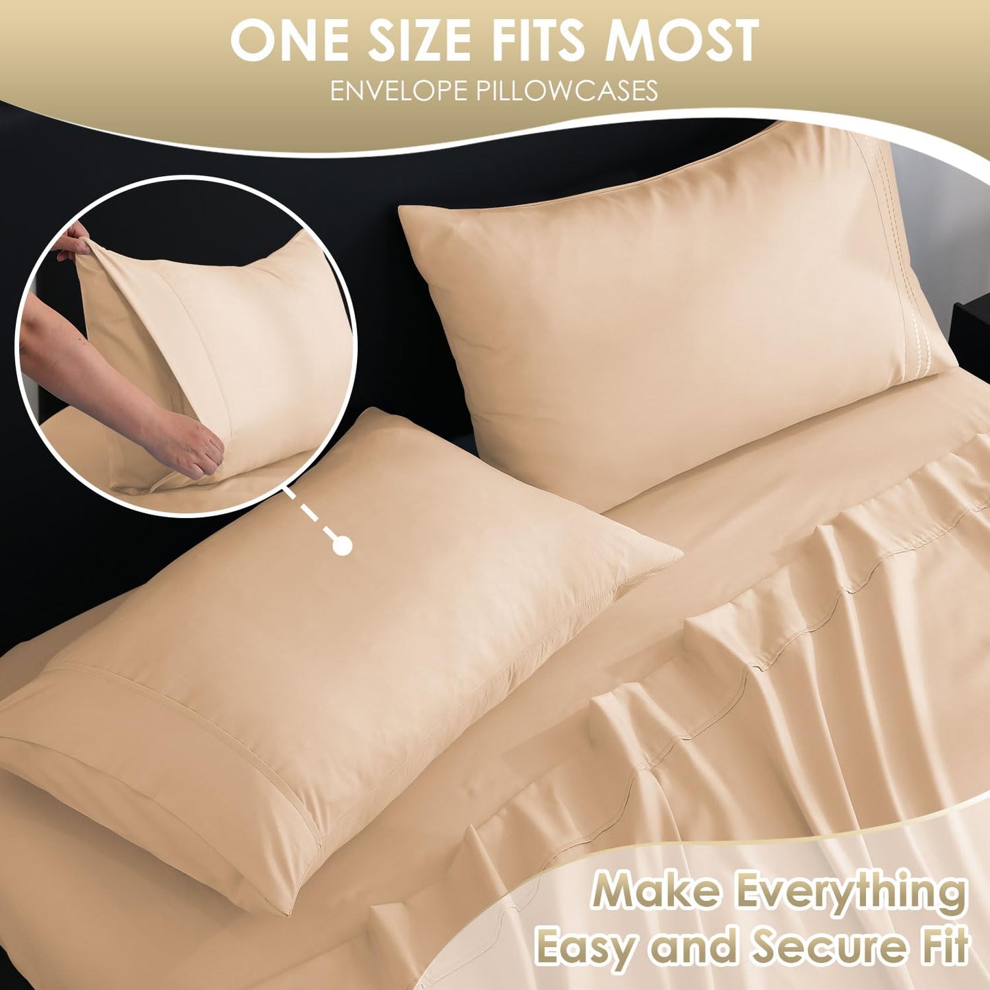 CozySmile Full Sheet Set,Luxury Silky Soft 6 Piece Bed Sheet Set Fits 16 inch Deep Pocket Mattresses, Wrinkle Free & Breathable Cooling Machine Washable Hotel Bedding Sheets Full Size (Champagne)