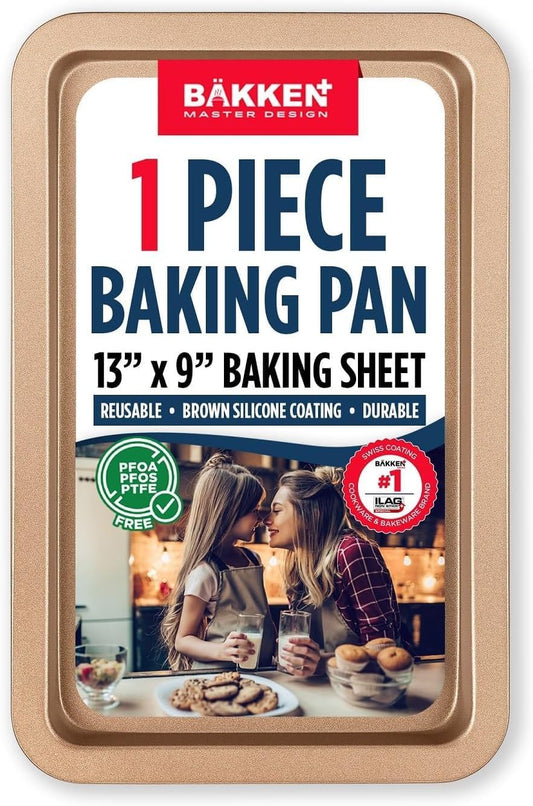 BAKKEN Nonstick Baking Pans - Commercial Grade Carbon Steel Cookie Sheet, 13.18” x 8.66”, Oven Safe to 450°F
