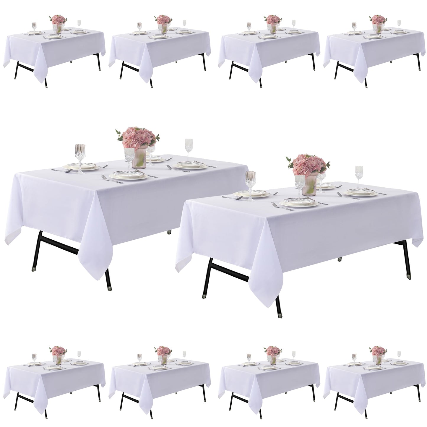 ZarzaaSik 6-Pack 90x132 inch White Table Cloths, Solid Stain and Wrinkle Resistant Oblong Tablecloth, Premium Plain Weave Polyester Fabric Rectangle Table Linen Covers for Hotel, Wedding