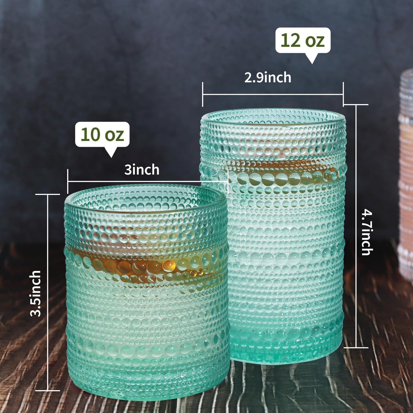 Lumkit Vintage Hobnail Driinking Glasses Set, Glassware Drinking Set of 8, 12 oz Highball Glasses & 10 oz Cocktail Glasses, Tumbler Glasses for Cocktails, Whiskey, Juice, Milk