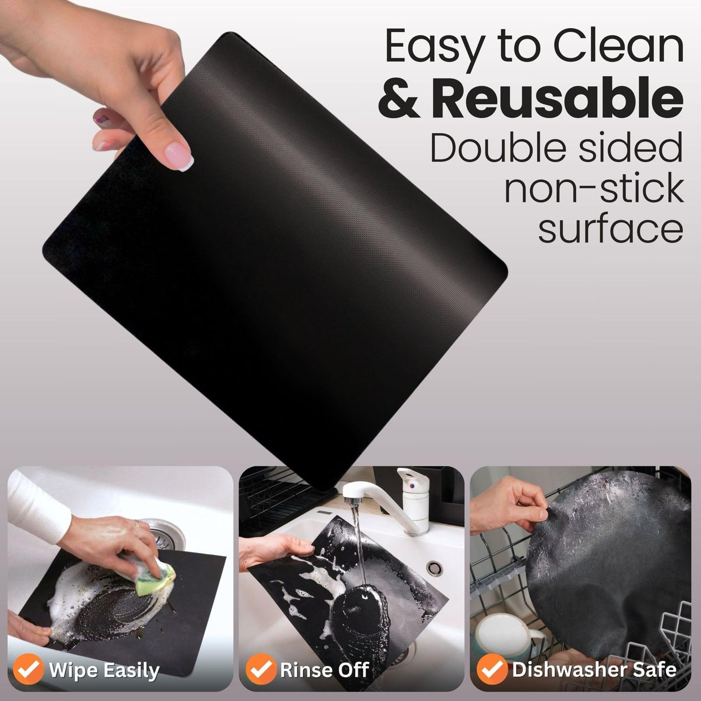 Buself Toaster Oven Liner – Compatible with Breville, Cuisinart, Black & Decker, Dash, and More – Nonstick Heat Resistant Reusable Air Fryer Liners, PFOA & BPA Free, 9x11", 2 Pack, Black