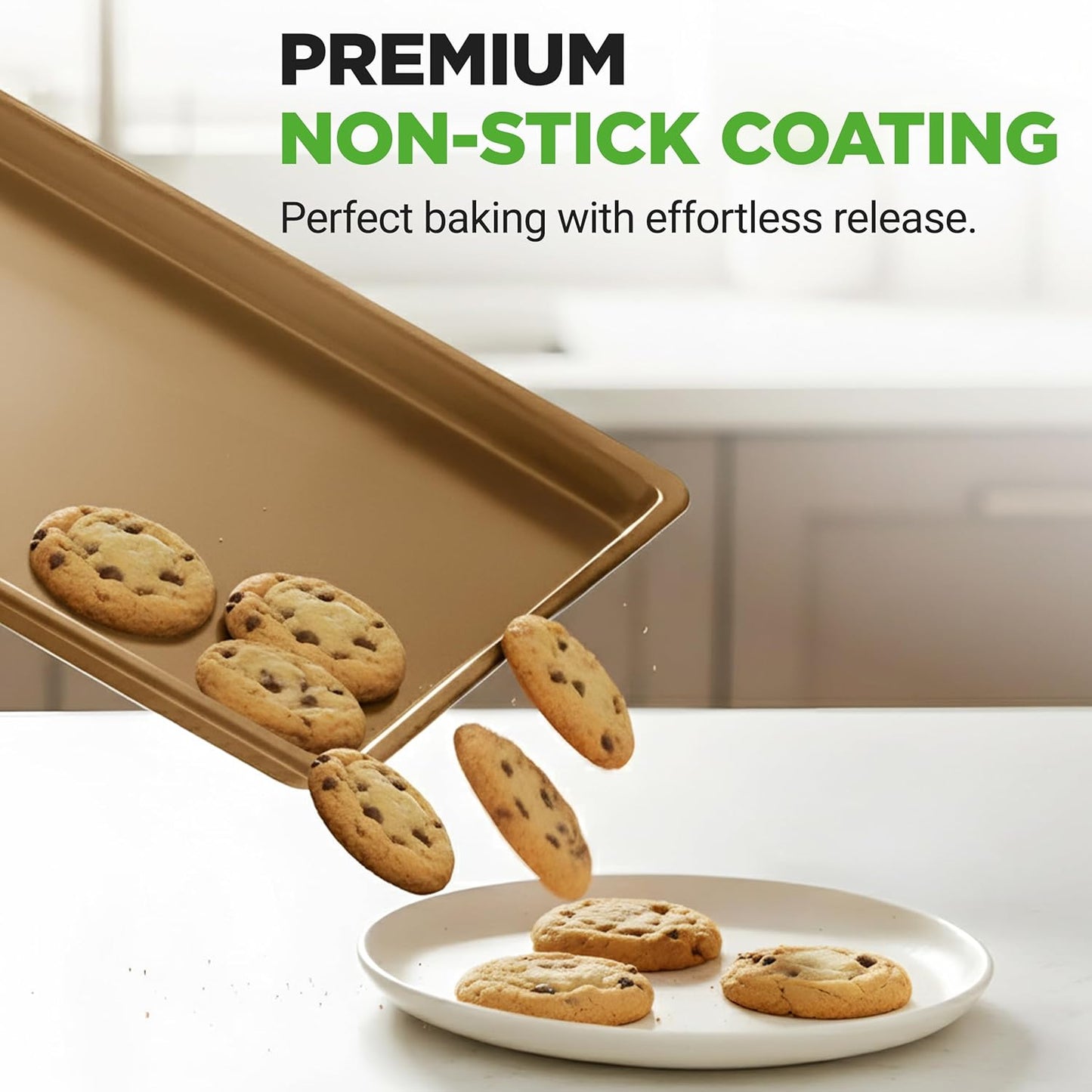 NutriChef Nonstick XL Cookie Sheet - Extra Large 22" x 16" Carbon Steel Baking Pan | Dishwasher Safe, Gold Finish