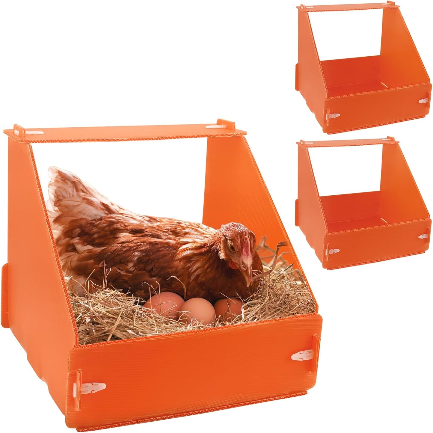 Touri Chicken Nesting Boxes - Durable 3 Pack for Hens, Ducks & Poultry | Orange Color