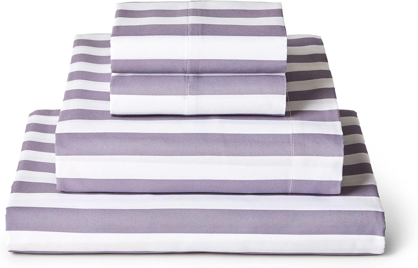 Mellanni King Sheets Set - 4 PC Hotel Luxury Bedding | Extra Soft, Cooling, Wrinkle-Resistant (King, Oxford Stripe Hazy Lilac)