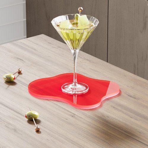 Acrylic Coaster Decorative Plates, Clear Cloud Shape bar Drink Coasters, Coffee Cup Coaster for Desk Accessories Office Home Decor,Perfect for Tabletop, Coffee Table, Kitchen, Bar(red)
