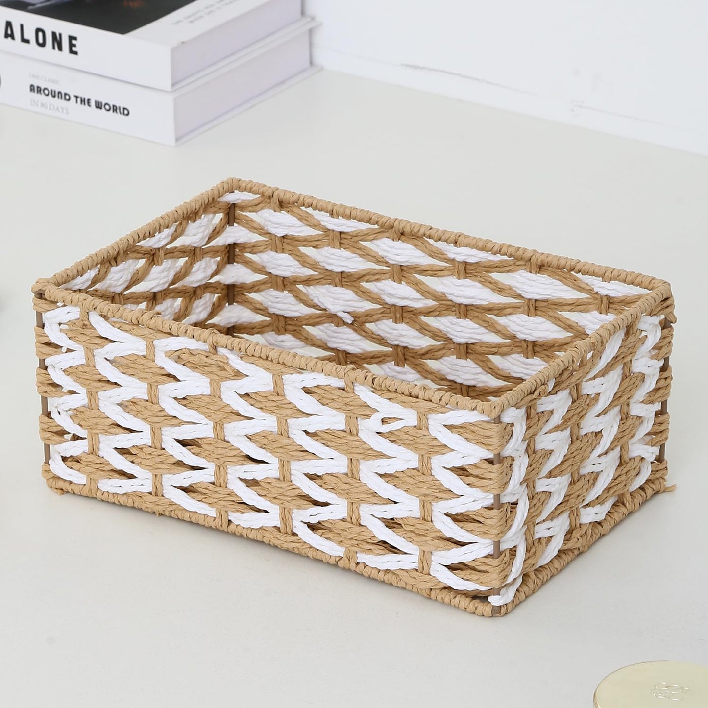 HANMYSTYLE Storage basket Flower weaving storage basket hand-woven organizing Kids room storage snacks sundries toiletries toys set of 3(rectangle)